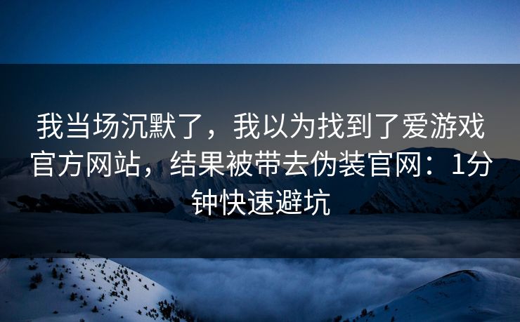 我当场沉默了，我以为找到了爱游戏官方网站，结果被带去伪装官网：1分钟快速避坑